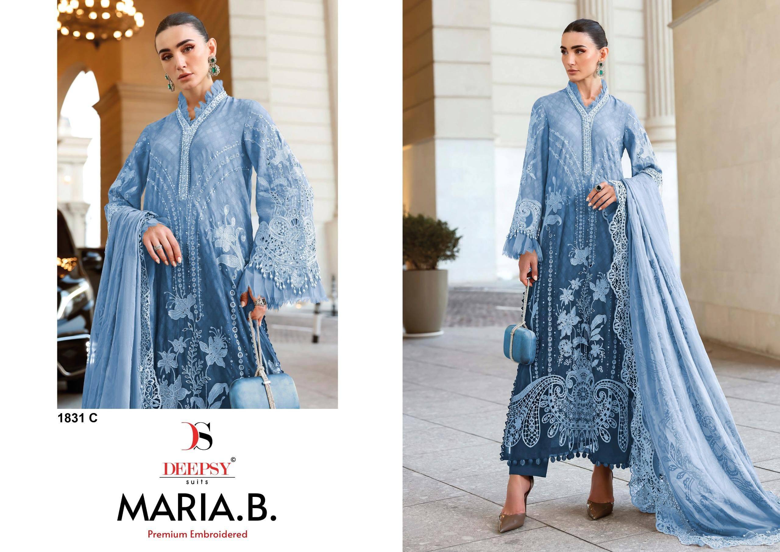 Maria B Premium Embroidered 1831 colors by DEEPSY SUITS 1831 A to 1831 D Series Pakistani Stylish Beautiful Colourful Printed & Embroidered Party Wear & Occasional Wear Pure Cotton Dresses At Wholesale Price